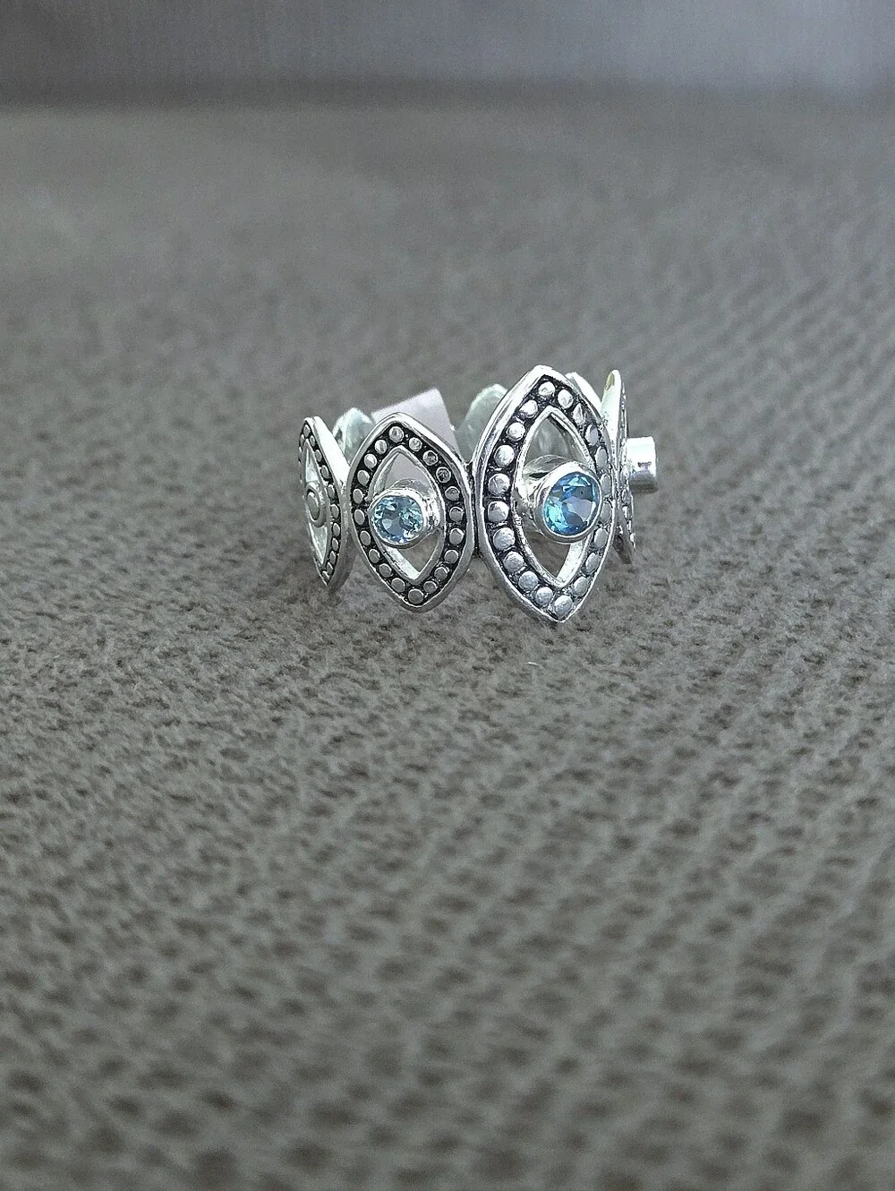 Athra Trading Inc. (ATI) Silver🤍 Ring💍 with Evil Eyes🧿 and Sky Blue🩵 Topaz